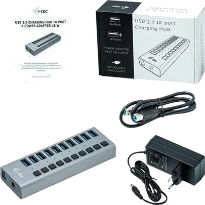 I-Tec USB 3.0 Charging HUB 10 port + Power Adapter 48 W USB-hub - 10 porter - Grå I-Tec USB 3.0 Charging HUB 10 port + Power Adapter 48 W USB-hub - 10 porter - Grå