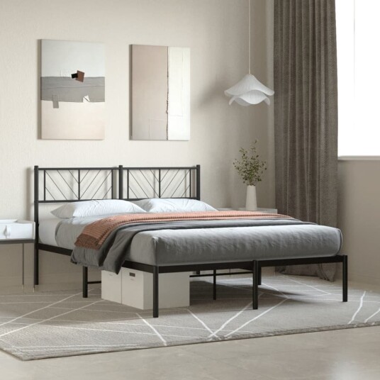 vidaXL Sengeramme i metall med sengegavl svart 140x200 cm 8721012189591