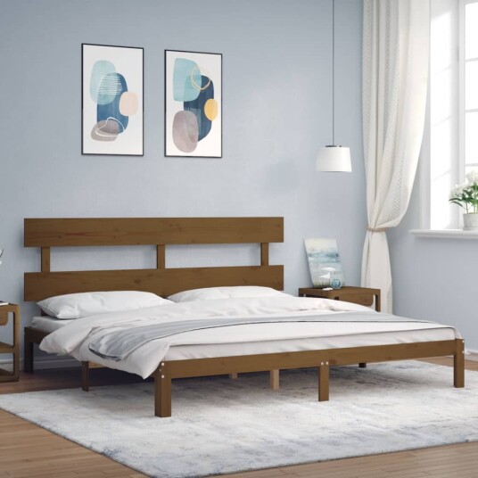 vidaXL Sengeramme med hodegavl honningbrun 200x200 cm heltre