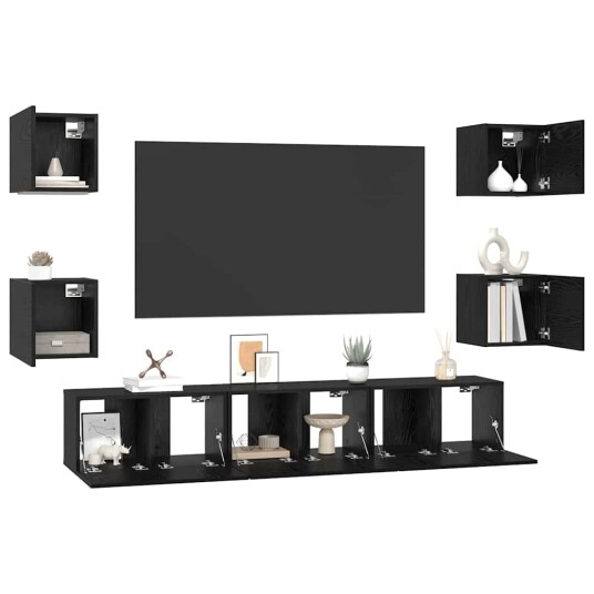 TV benksett Veggmontert 7 pcs Svart eik Medium 180 x 30 x 30 cm TV benksett Veggmontert 7 pcs Svart eik Medium 180 x 30 x 30 cm