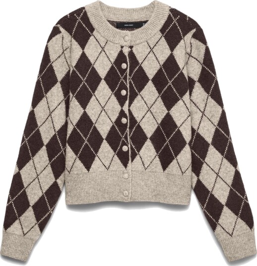Vero Moda Halo Long Slevve O Neck Argyle Cardigan Hvit XL Vero Moda Halo Long Slevve O Neck Argyle Cardigan Hvit XL