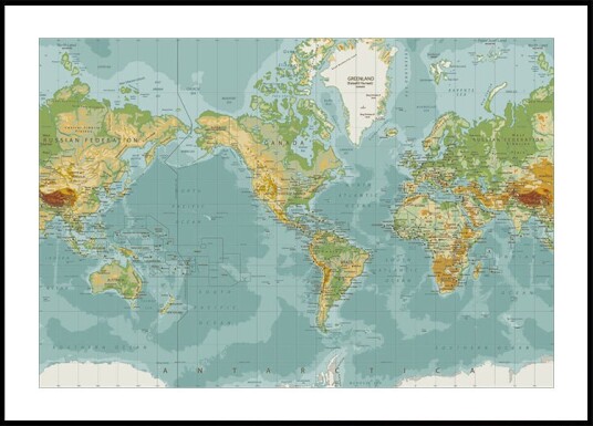 Physical World Map Plakat Plakat / 50x70cm