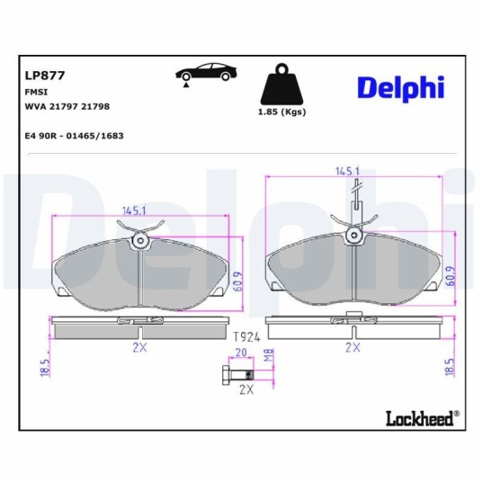 Bremseklosser sett DELPHI LP877