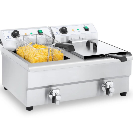 Royal Catering Elektrisk frityrkoker  2 x 16 liter med tappekran 10010028