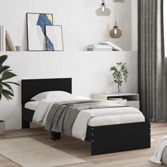 vidaXL Sengeramme med hodegavl svart 90x200 cm konstruert tre 8721012239753 vidaXL Sengeramme med hodegavl svart 90x200 cm konstruert tre 8721012239753