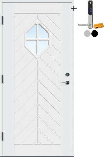 Ytterdør Bygg1 Norefjell med Yale Entrus BxH: 100x210 cm, Høyre, NCS S-0502-Y, Hvit, Yale Sølv