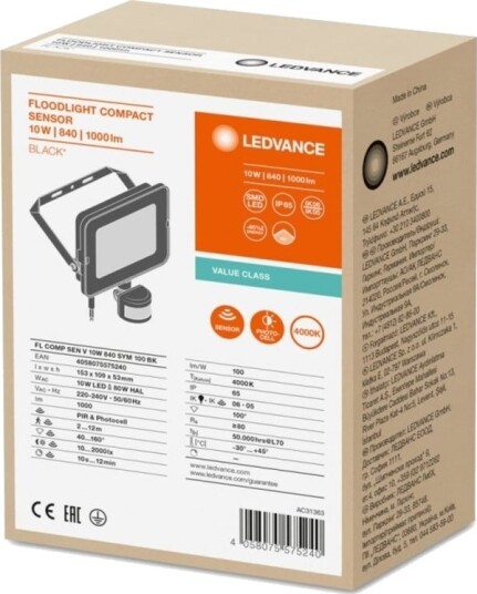 Ledvance Flomlys Led Projektor Flomkompakt Sensor V 10W 840 Sym 100 Bk 4058075575240