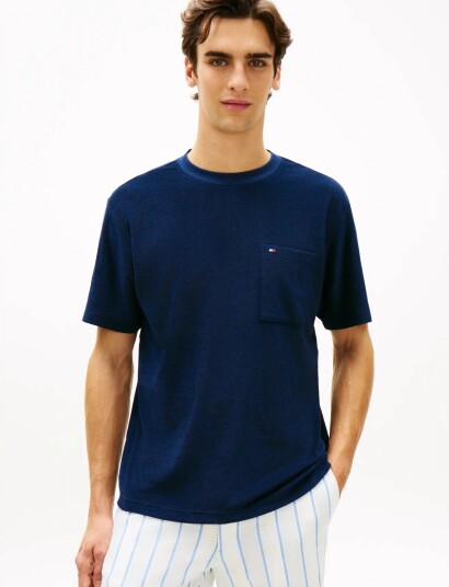 Tommy Hilfiger Towelling T Shirt Navy M Tommy Hilfiger Towelling T Shirt Navy M