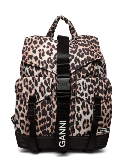 Ganni Printed Buckled Backpack Brown ONE SIZE