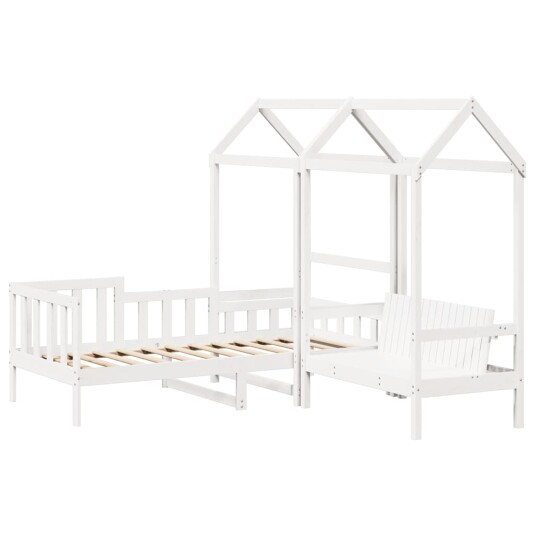  Sett med dagseng og benk med tak hvit 80x200 cm heltre furu