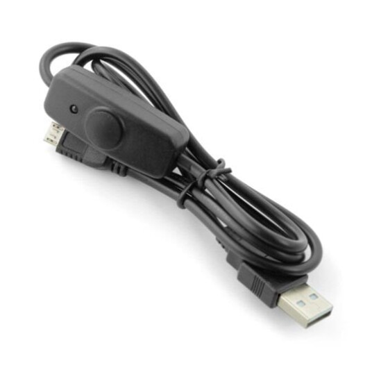 MicroUSB B til USB A kabel med av/på bryter – 0,8 m – Svart