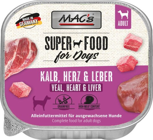 Mac'S Super Food For Dogs Kalv Hjerte Og Lever 10X150G Våtfôr