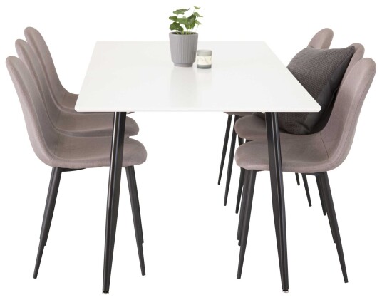 Venture Design Polar & Polar spisegruppe Hvit/grå 6 st stoler & bord 180 x 90 cm