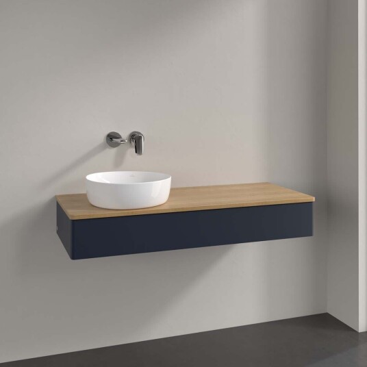 Villeroy & Boch Antao Servantskap med 1 skuff 120x50x19 cm u/lys Blå Matt/Eik Villeroy & Boch Antao Servantskap med 1 skuff 120x50x19 cm u/lys Blå Matt/Eik