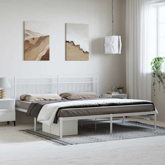 vidaXL Sengeramme i metall med hodegavl hvit 183x213 cm 8721012210547