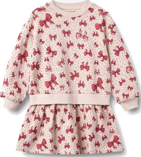 Wheat Sweat Dress L/S Maggie   ALMOND PEACH BOWS   152