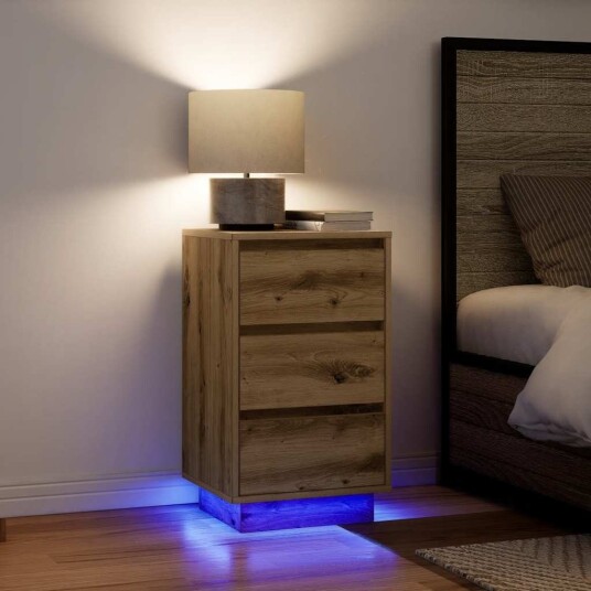  Nattbord med LED lys artisan eik 38x34x65 cm