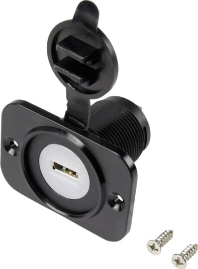 Usb Innbyggingsboks Med Støvbeskyttelseshette, Tilkobling, Innbygging Vertikalt, Enkel, Rektangulær Front 43,1 X 60 Mm, Blå Belysning Tru Components
