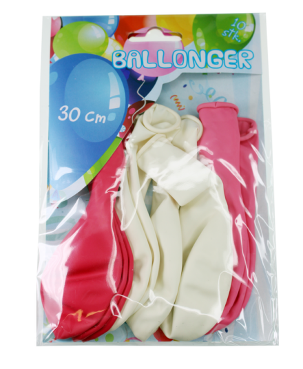 Ballonger standard 10pk rosa/hvit