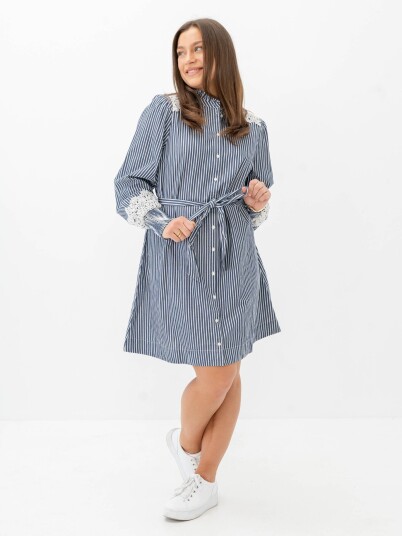 Y.A.S Stria Long Sleeve Shirt Dress Blå 40