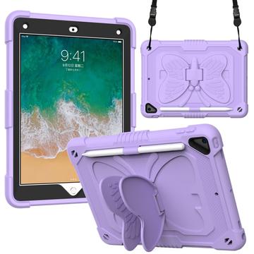 Sommerfuglformet PC-stativ + nettbrettdeksel i silikon med skulderstropp for iPad 9,7-tommers (2018)/(2017)/iPad Air 2 Lilla