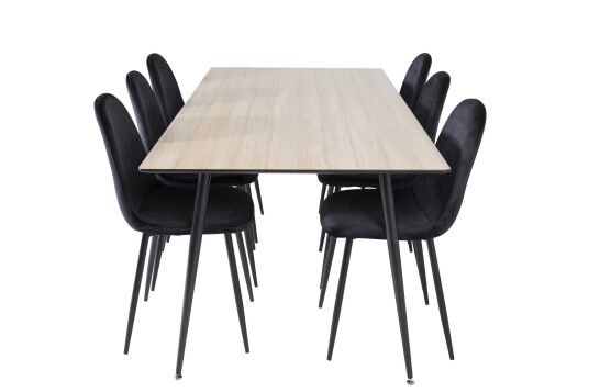 Venture Design Silar & Polar spisegruppe Natur/svart 6 st stoler & bord 180 x 90 cm