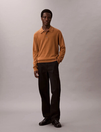 Calvin Klein Ls Classic Cashmere Polo 12Gg - Brown - M