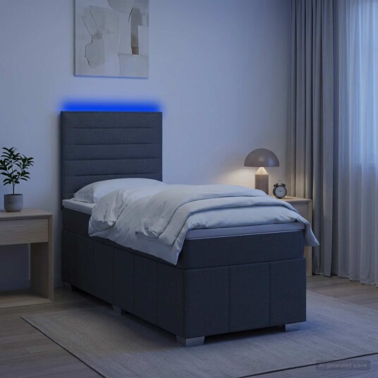 vidaXL LED boksseng med madrass Mørkegrå 100 x 200 cm Stoff