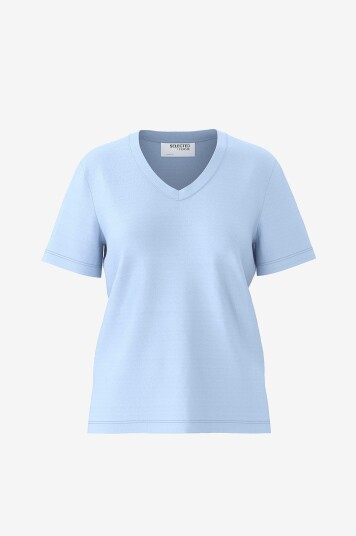 Selected FEMME - Topp slfEssential SS V-neck Tee - Blå