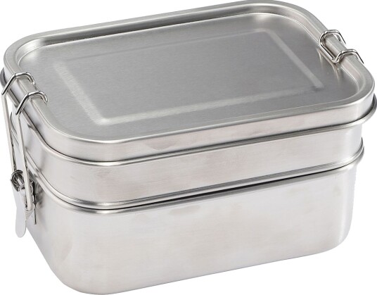 Haps Nordic Lunch Box Double Layer Steel Silver L 16.5W 12H 8.7CM