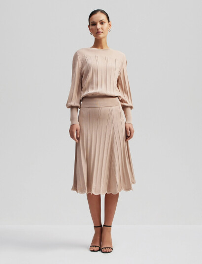 Malina Anissa Ribbed Knit Midi Skirt - Beige - M Malina Anissa Ribbed Knit Midi Skirt - Beige - M