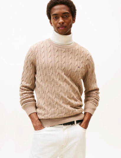 Tommy Hilfiger Classic Cotton Cable Crew Neck - Beige - XXL