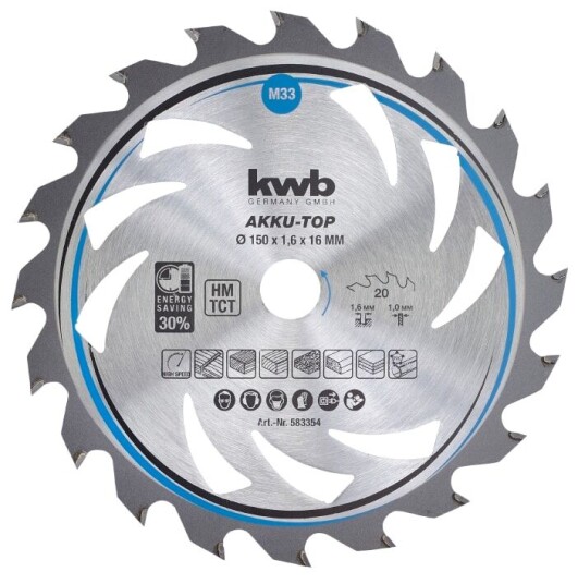 KWB Sirkelsagblad, Tct, Medium Tynn, Ø150/ø16 Mm, 20 Tenner