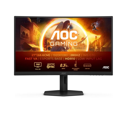 AOC 27" C27G4ZXU Curved Gaming Skjerm 280Hz Full HD VA Panel Sort