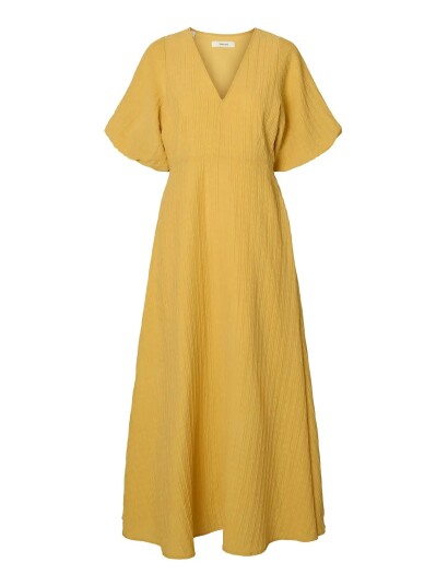 Selected Slwmaddie Ss Closed Back Midi Dress Noos - Yellow - 36