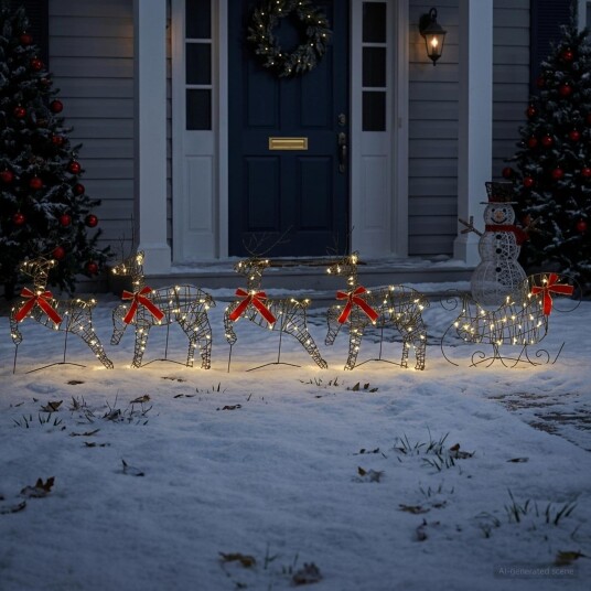 vidaXL Julereinsdyr med slede 5 stk. 100 LED-lys Varmhvit