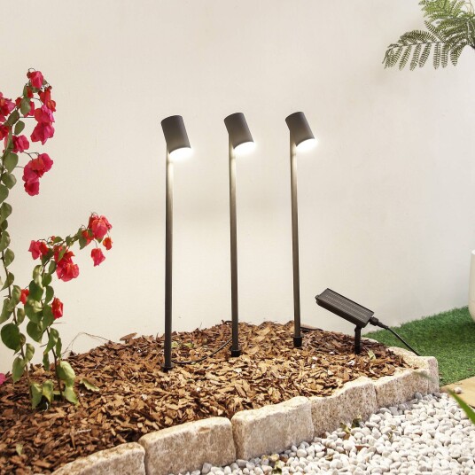 Lindby LED-solcellelampe Myric sett med 3 svart aluminium 3 000K