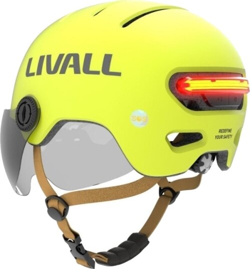Livall L23 Hjelm Gul 54-58Cm Med Led/Sos Beskyttelseslinse