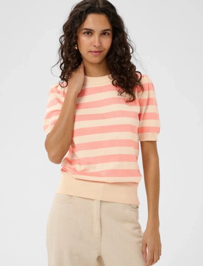 Saint Tropez Milasz Ss Block Stripe Pullover   Pink   S