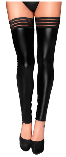 Noir Handmade Powerwetlook Selvsittende Strømper       - Svart - L