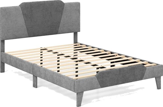 Queen Size fløyelplattform sengeramme med polstret sengegavl