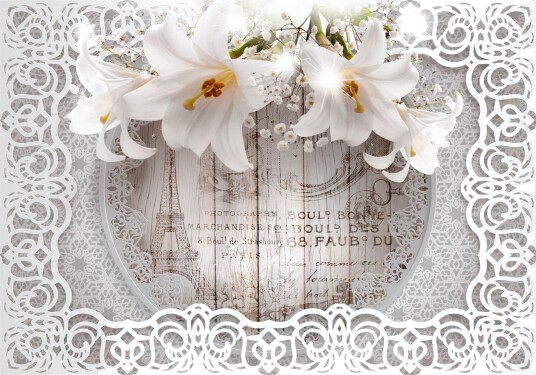 Fototapet Lilies And Wooden Background 250x175 - Finnes i flere størrelser