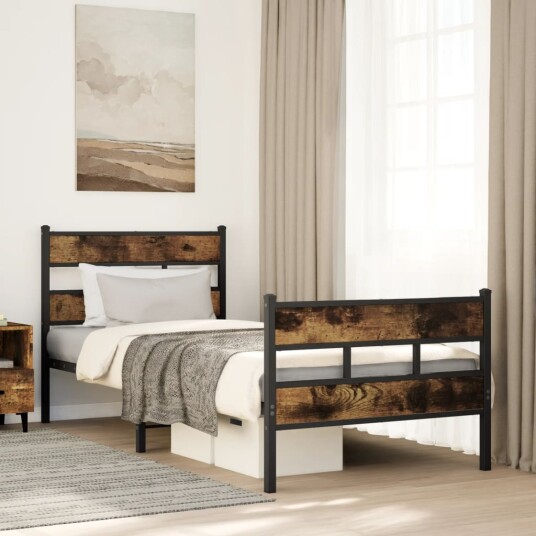  Sengeramme i metall uten madrass røkt eik 107x203 cm 8721158376565