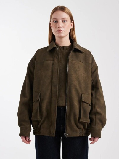 Topshop Tilde Coated Bomber Jacket Brun L