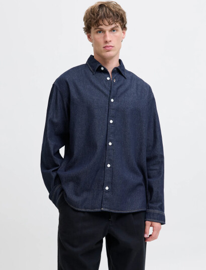 Jack & Jones Jornorrebro Denim Shirt Ls Sn - Navy - L