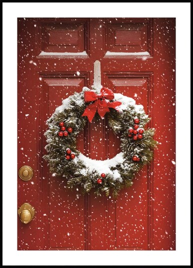 Snowy Christmas Wreath on Red Door Plakat Plakat / 100x150cm