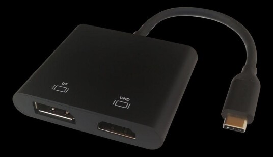 Deltaco USB-C MST HUB 2x 4K/60Hz HDMI + DisplayPort 0,1m Svart
