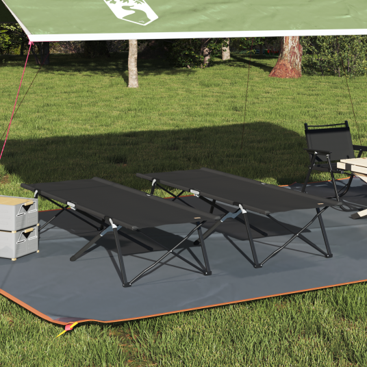 Sammenleggbar camping seng 2 pcs Svart 206 x 76 x 74 cm