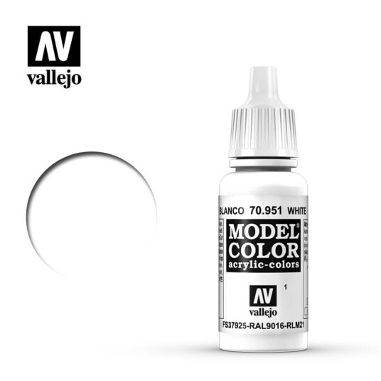 Vallejo Model Color Hvit 17ml, Matte Farge for Modellbygging 70.951