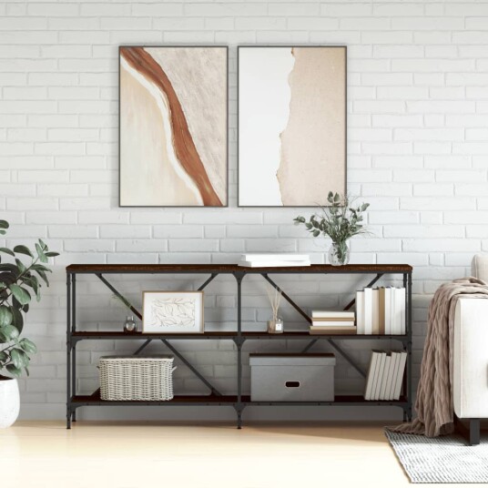 vidaXL Salongbord brun eik 160x30x75 cm konstruert tre og jern vidaXL Salongbord brun eik 160x30x75 cm konstruert tre og jern